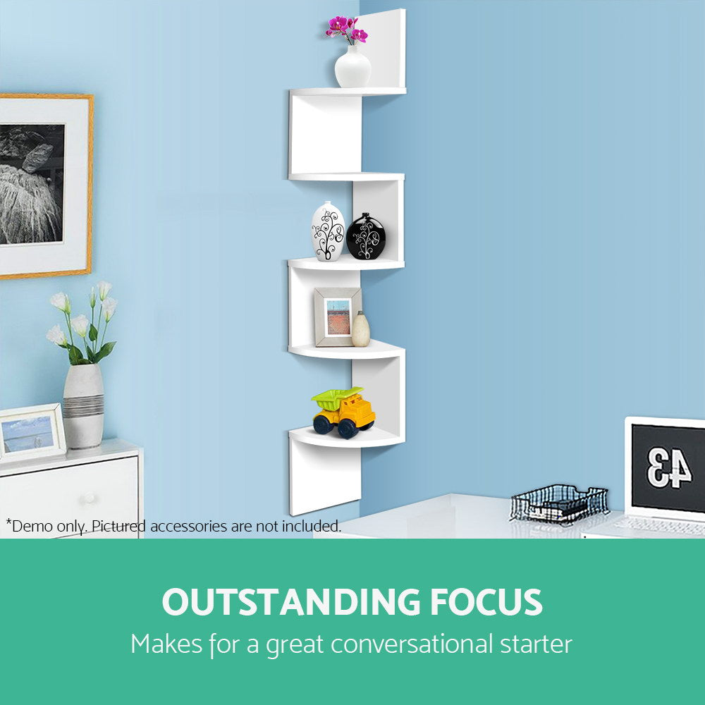 Artiss Wall Shelf Corner Floating 5-Tier White FURNI-WALL-COR-WH