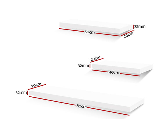 Artiss Floating Wall Shelf Set of 3 White FURNI-WALL-SHELF-WH