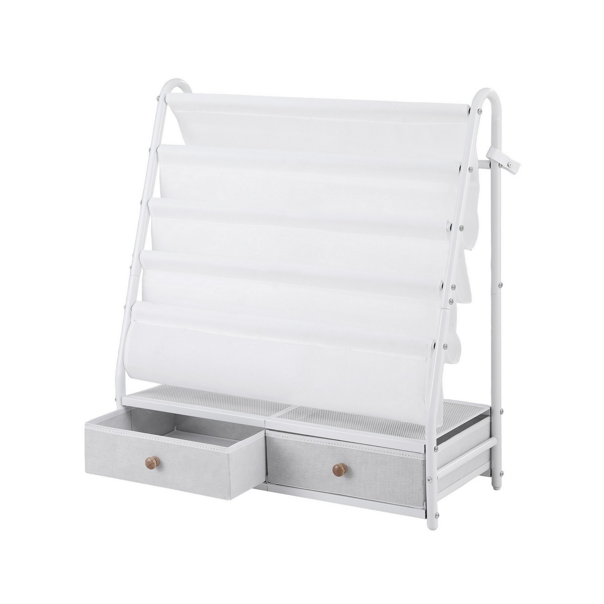 Keezi Kids Bookshelf Metal Storage Rack Toy Organiser Display Shelf Drawer White FURNI-Z-BOOK-MEDR-WH