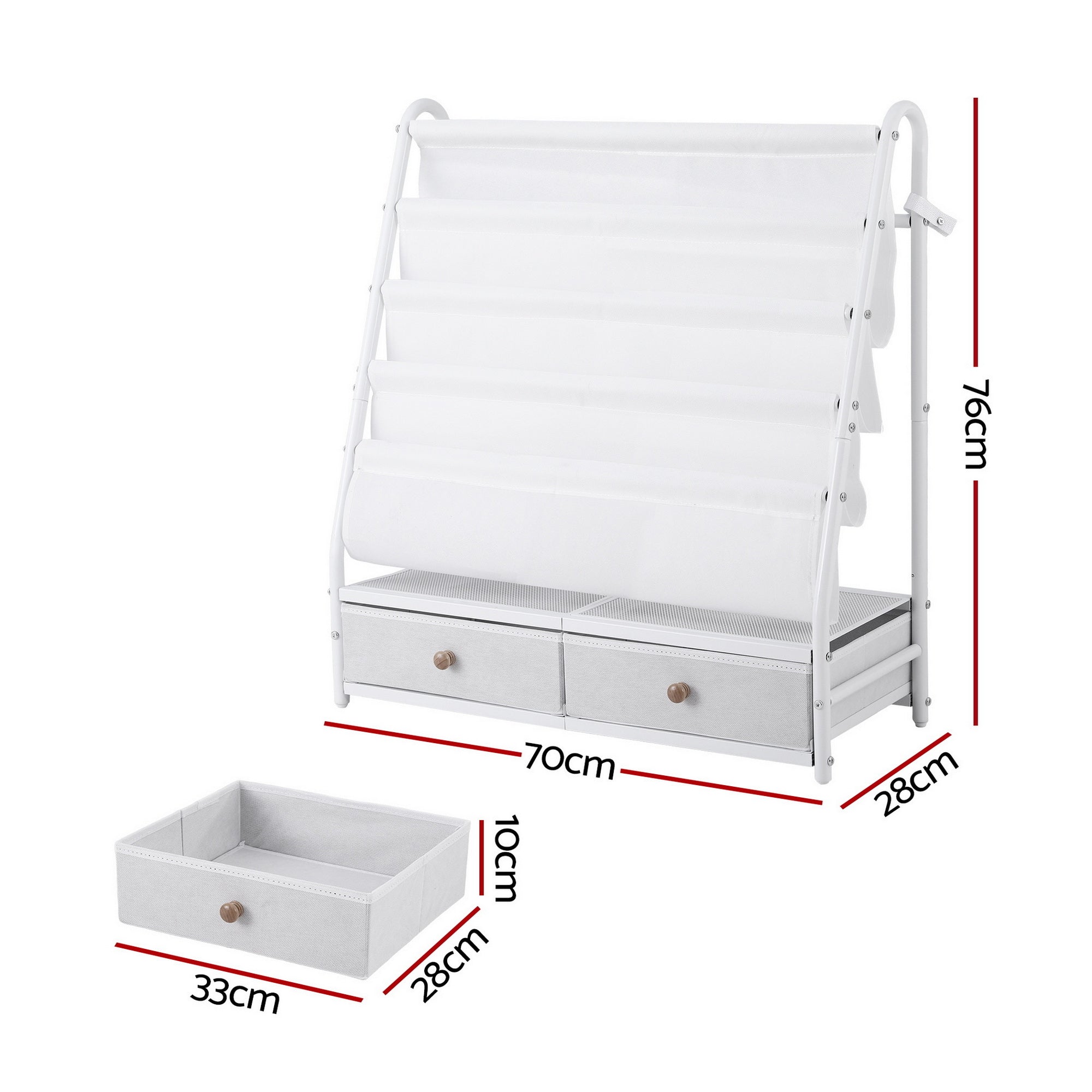 Keezi Kids Bookshelf Metal Storage Rack Toy Organiser Display Shelf Drawer White FURNI-Z-BOOK-MEDR-WH