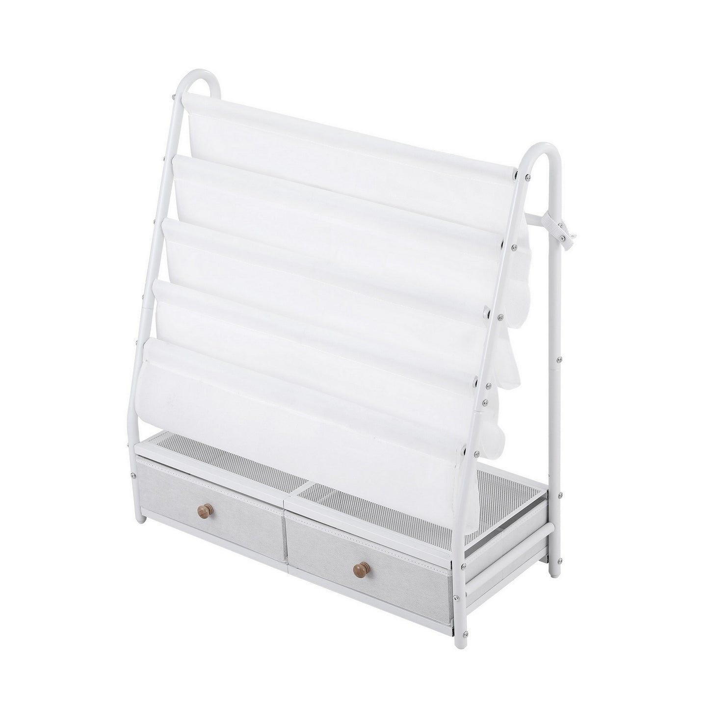 Keezi Kids Bookshelf Metal Storage Rack Toy Organiser Display Shelf Drawer White FURNI-Z-BOOK-MEDR-WH