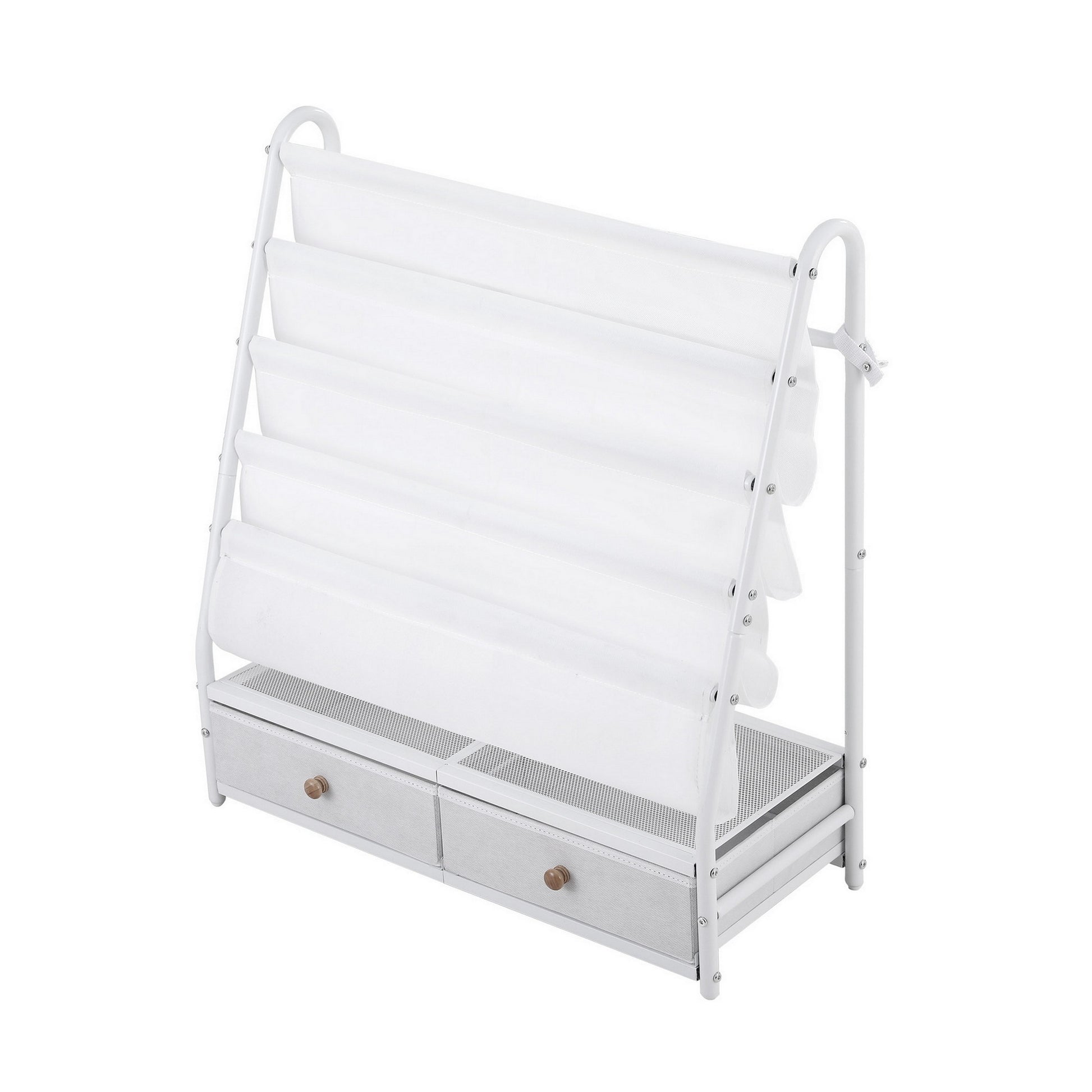 Keezi Kids Bookshelf Metal Storage Rack Toy Organiser Display Shelf Drawer White FURNI-Z-BOOK-MEDR-WH
