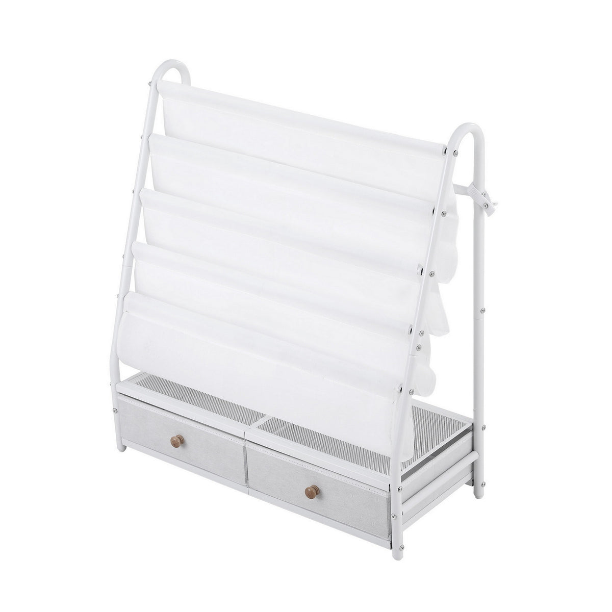 Keezi Kids Bookshelf Metal Storage Rack Toy Organiser Display Shelf Drawer White FURNI-Z-BOOK-MEDR-WH