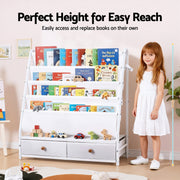 Keezi Kids Bookshelf Metal Storage Rack Toy Organiser Display Shelf Drawer White FURNI-Z-BOOK-MEDR-WH