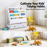 Keezi Kids Bookshelf Metal Storage Rack Toy Organiser Display Shelf Drawer White FURNI-Z-BOOK-MEDR-WH