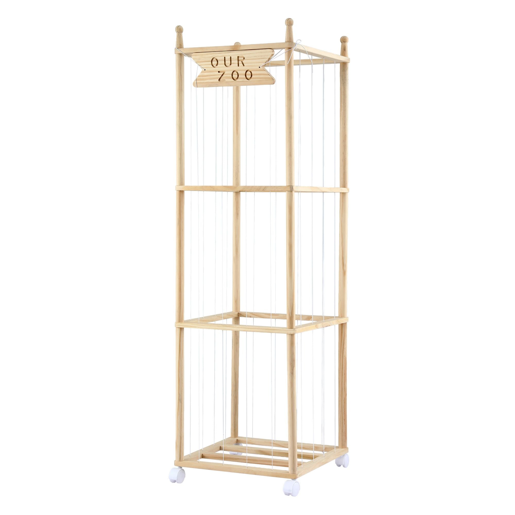 Keezi Stuffed Animal Storage Wooden Toy Holder with Wheels Soft Toy Storage Zoo Cage Stuffy Toy Storage FURNI-Z-TOYCAGE-3T-WD