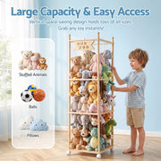 Keezi Stuffed Animal Storage Wooden Toy Holder with Wheels Soft Toy Storage Zoo Cage Stuffy Toy Storage FURNI-Z-TOYCAGE-3T-WD