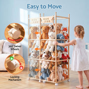 Keezi Stuffed Animal Storage Wooden Toy Holder with Wheels Soft Toy Storage Zoo Cage Stuffy Toy Storage FURNI-Z-TOYCAGE-3T-WD