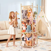 Keezi Stuffed Animal Storage Wooden Toy Holder with Wheels Soft Toy Storage Zoo Cage Stuffy Toy Storage FURNI-Z-TOYCAGE-3T-WD