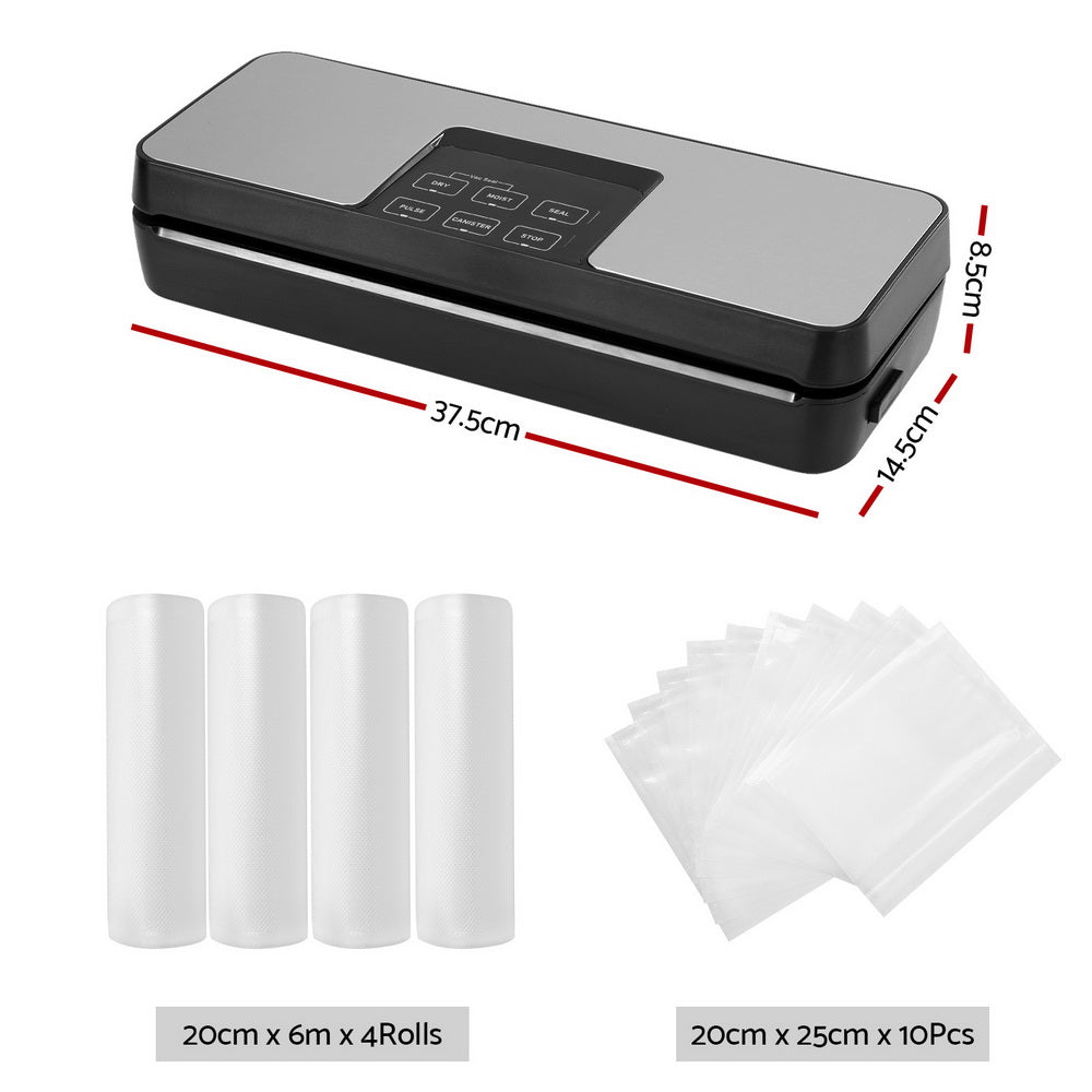 Devanti Food Vacuum Sealer Machine Auto Seal Cutter 5 Modes Storage Bags 4 Rolls FVS-30-BAG-20X2