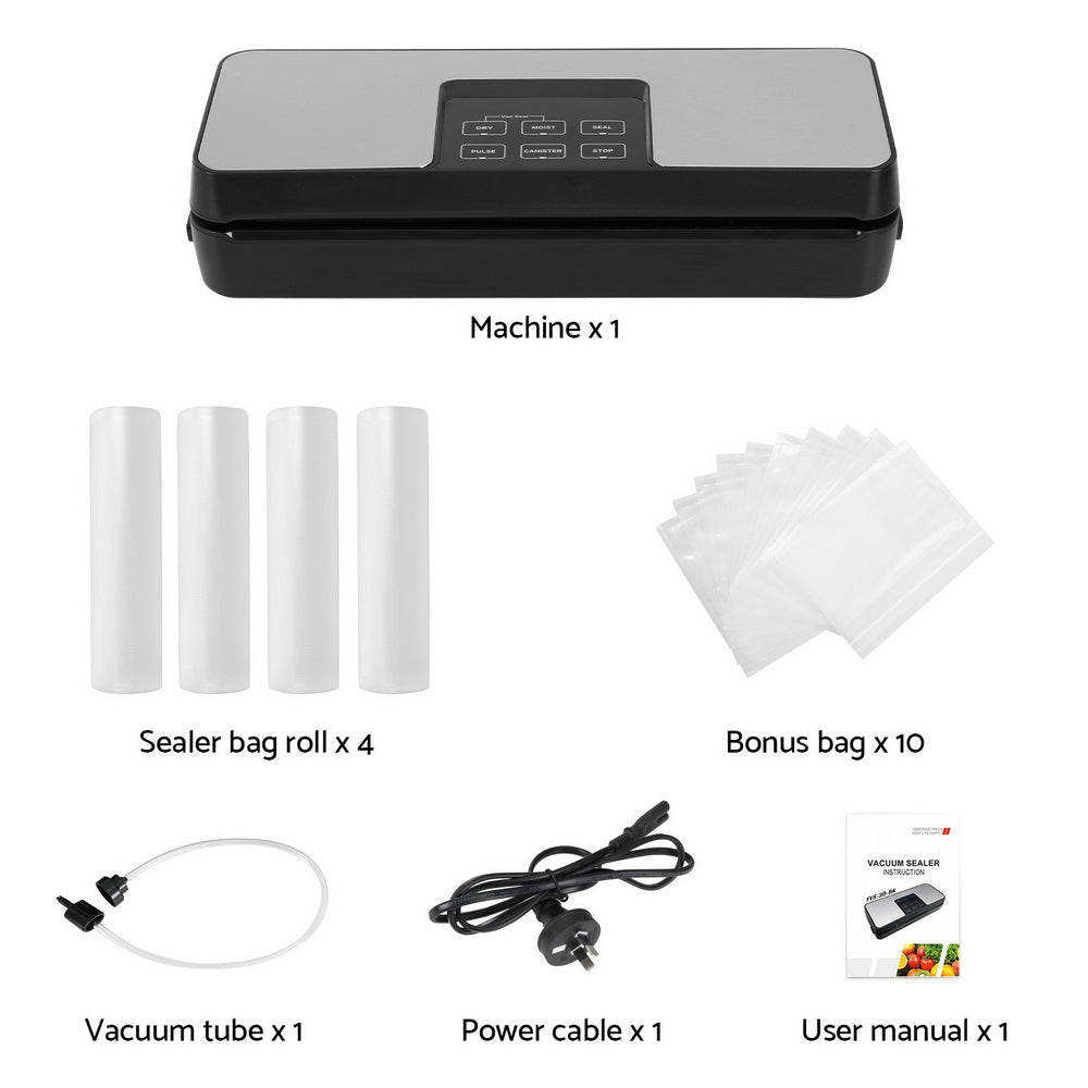Devanti Food Vacuum Sealer Machine Auto Seal Cutter 5 Modes Storage Bags 4 Rolls FVS-30-BAG-25X2