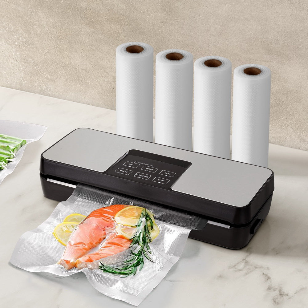 Devanti Food Vacuum Sealer Machine Auto Seal Cutter 5 Modes Storage Bags 4 Rolls FVS-30-BAG-25X2