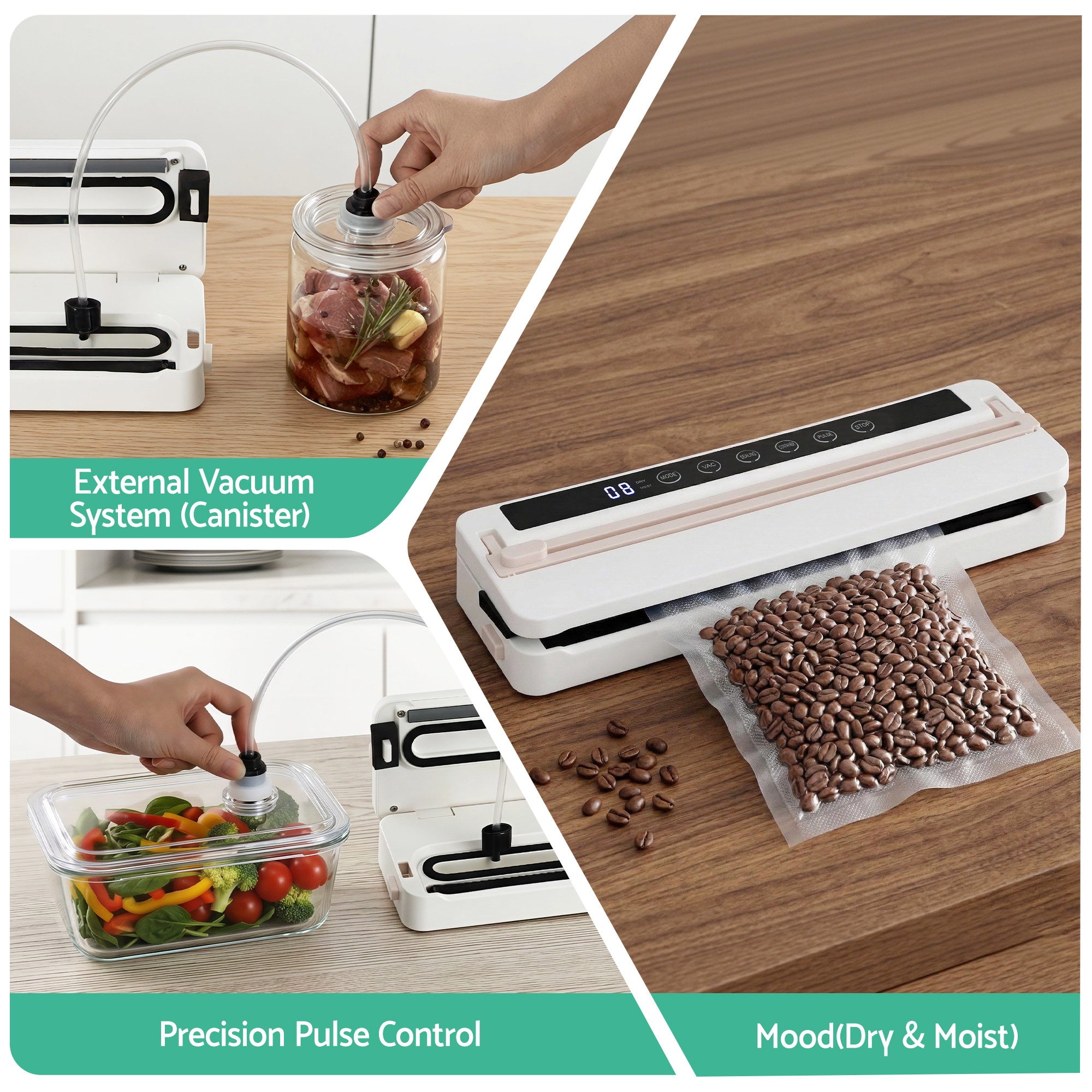 Devanti Food Vacuum Sealer Machine Fresh Storage Auto Seal Slide Cutter 6 Modes White FVS-30-WH