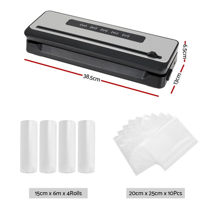 Devanti Food Vacuum Sealer Machine Sealing Cutter 4 Modes Storage Bags 4 Rolls FVS-32-BAG-15X2