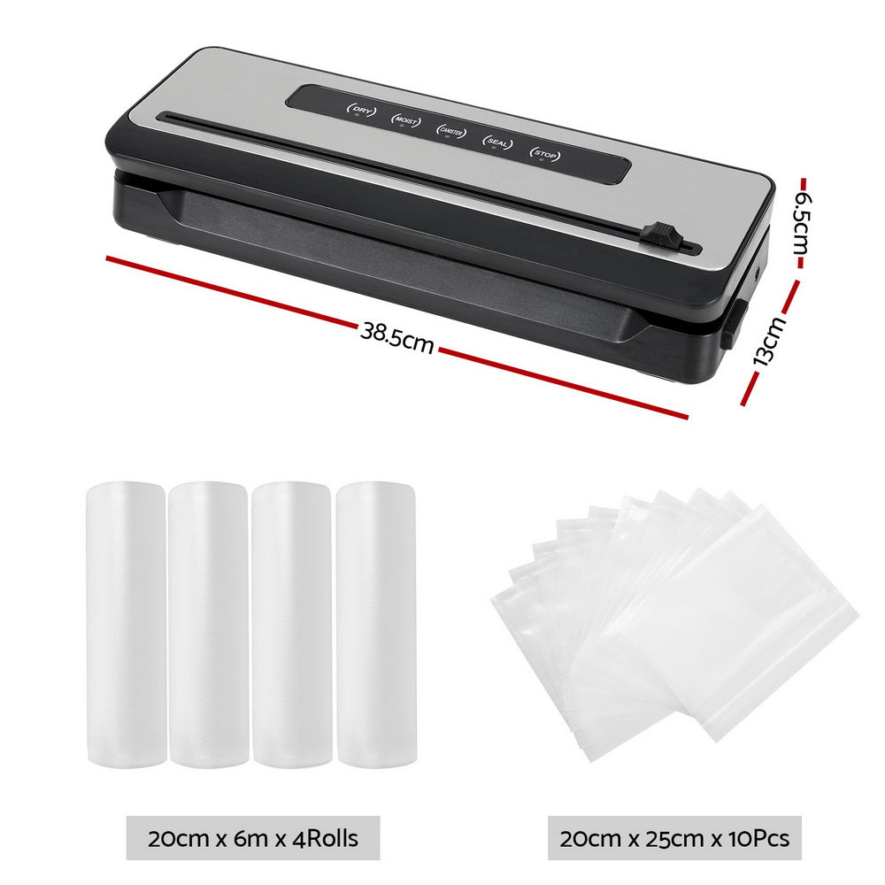 Devanti Food Vacuum Sealer Machine Sealing Cutter 5 Modes Storage Bags 4 Rolls FVS-32-BAG-20X2