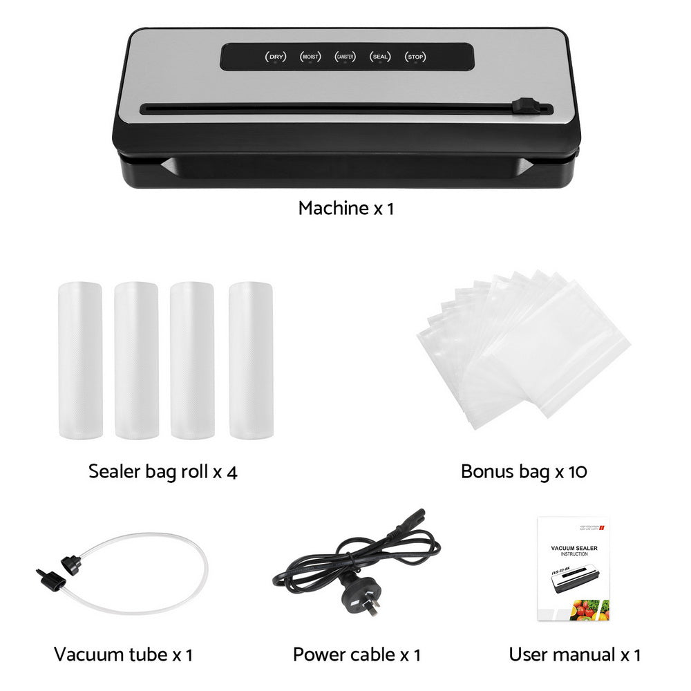 Devanti Food Vacuum Sealer Machine Sealing Cutter 5 Modes Storage Bags 4 Rolls FVS-32-BAG-20X2