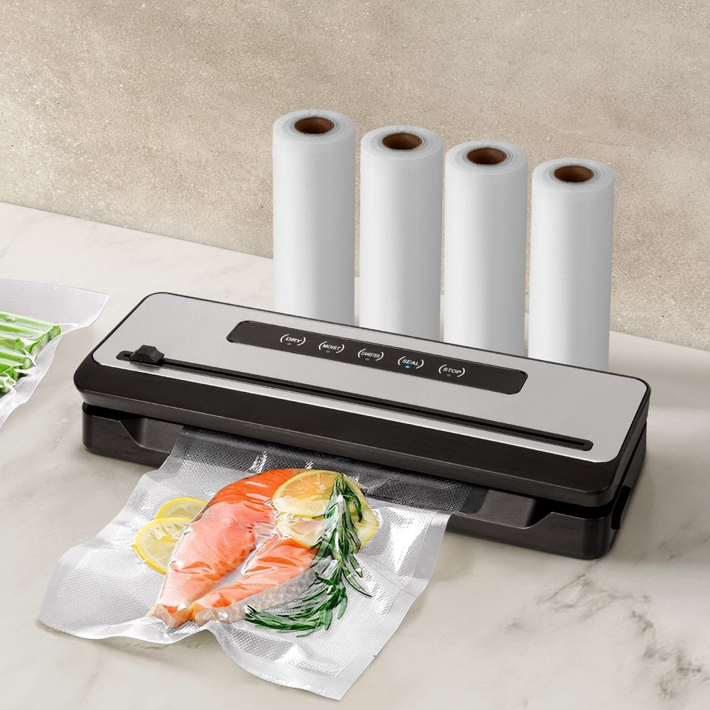 Devanti Food Vacuum Sealer Machine Sealing Cutter 5 Modes Storage Bags 4 Rolls FVS-32-BAG-20X2