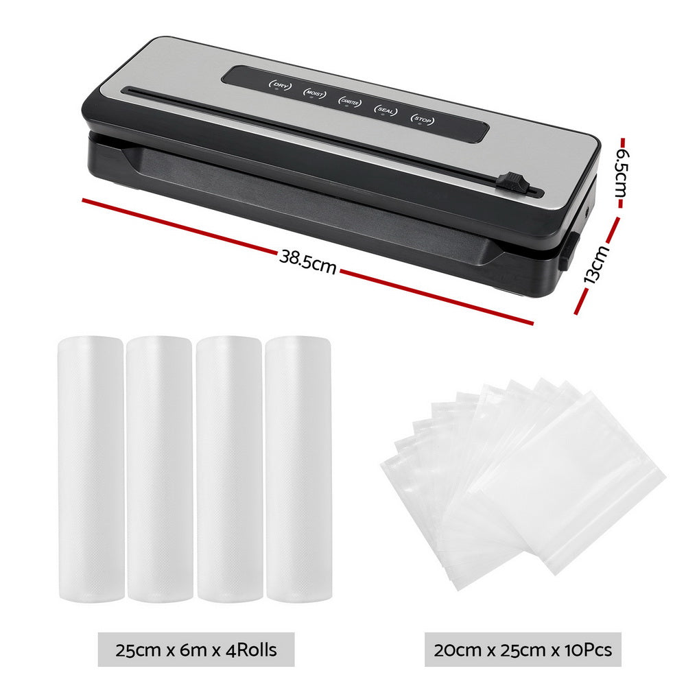 Devanti Food Vacuum Sealer Machine Sealing Cutter 5 Modes Storage Bags 4 Rolls FVS-32-BAG-25X2
