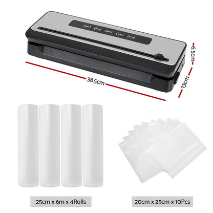 Devanti Food Vacuum Sealer Machine Sealing Cutter 5 Modes Storage Bags 4 Rolls FVS-32-BAG-25X2