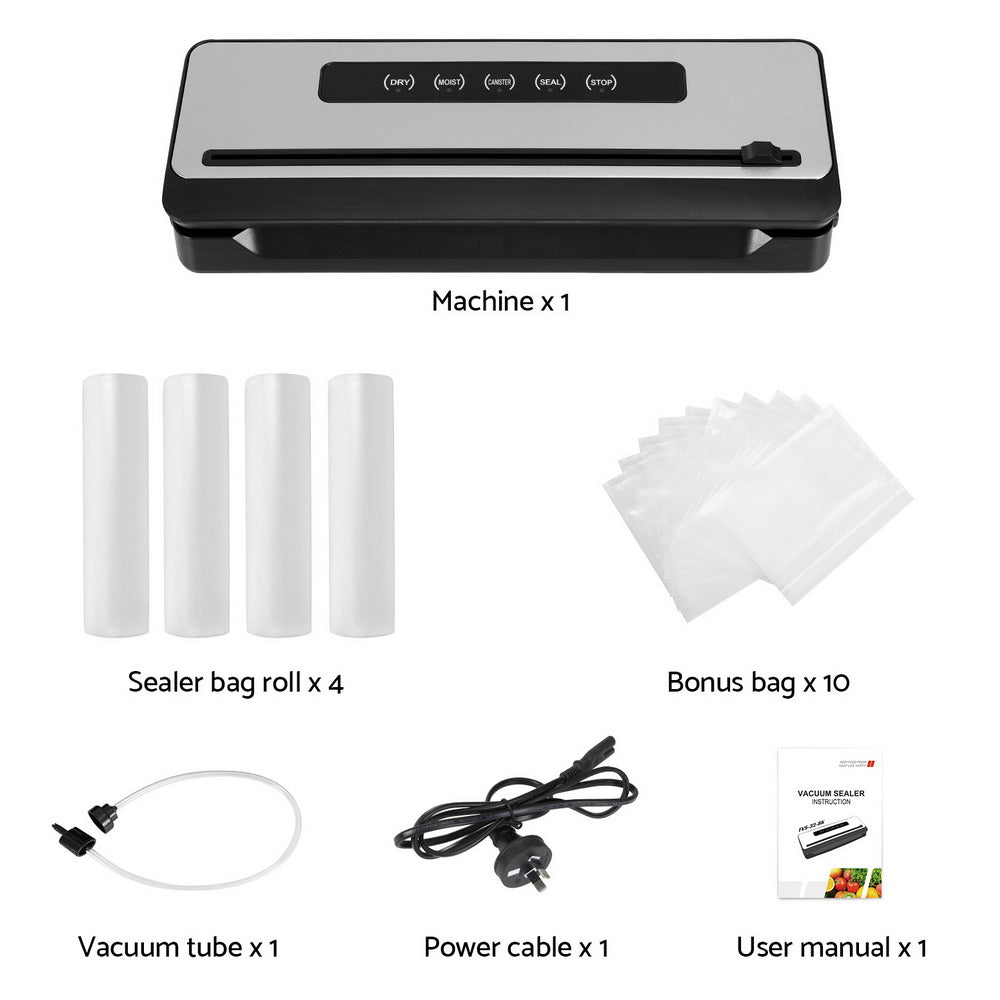 Devanti Food Vacuum Sealer Machine Sealing Cutter 5 Modes Storage Bags 4 Rolls FVS-32-BAG-25X2