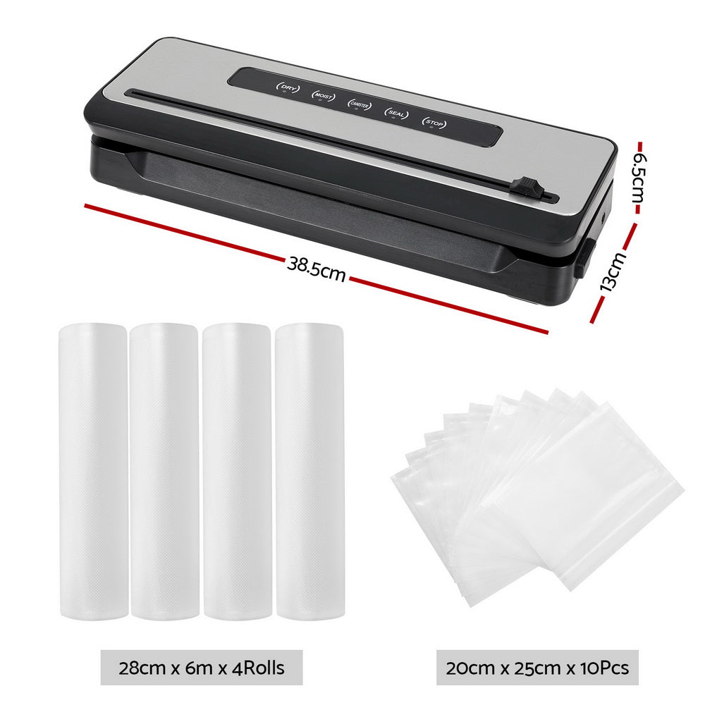 Devanti Food Vacuum Sealer Machine Sealing Cutter 4 Modes Storage Bags 4 Rolls FVS-32-BAG-28X2