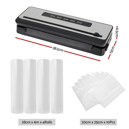 Devanti Food Vacuum Sealer Machine Sealing Cutter 4 Modes Storage Bags 4 Rolls FVS-32-BAG-28X2