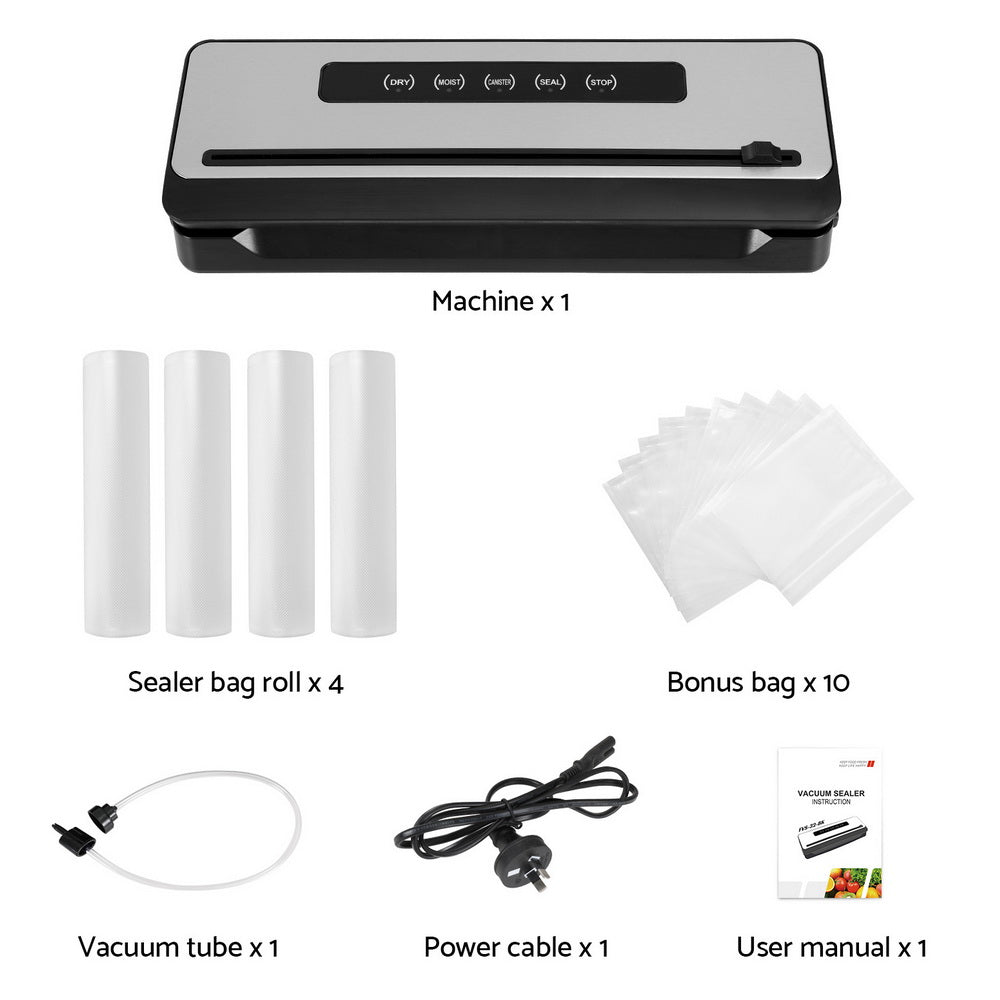 Devanti Food Vacuum Sealer Machine Sealing Cutter 4 Modes Storage Bags 4 Rolls FVS-32-BAG-28X2