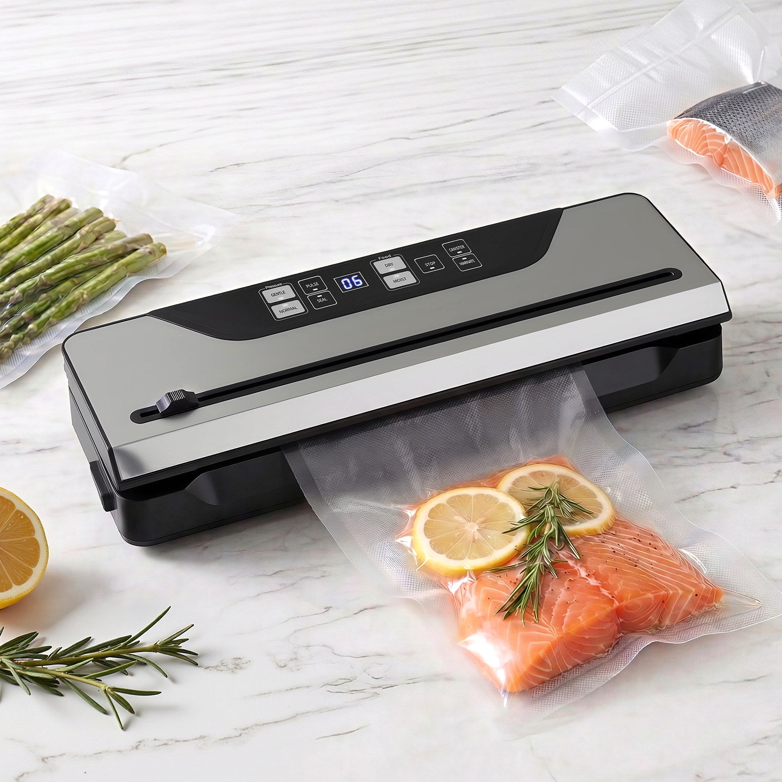 Devanti Food Vacuum Sealer Machine Auto Seal Slide Cutter 9 Modes Marinate Black FVS-32-PKL-BK
