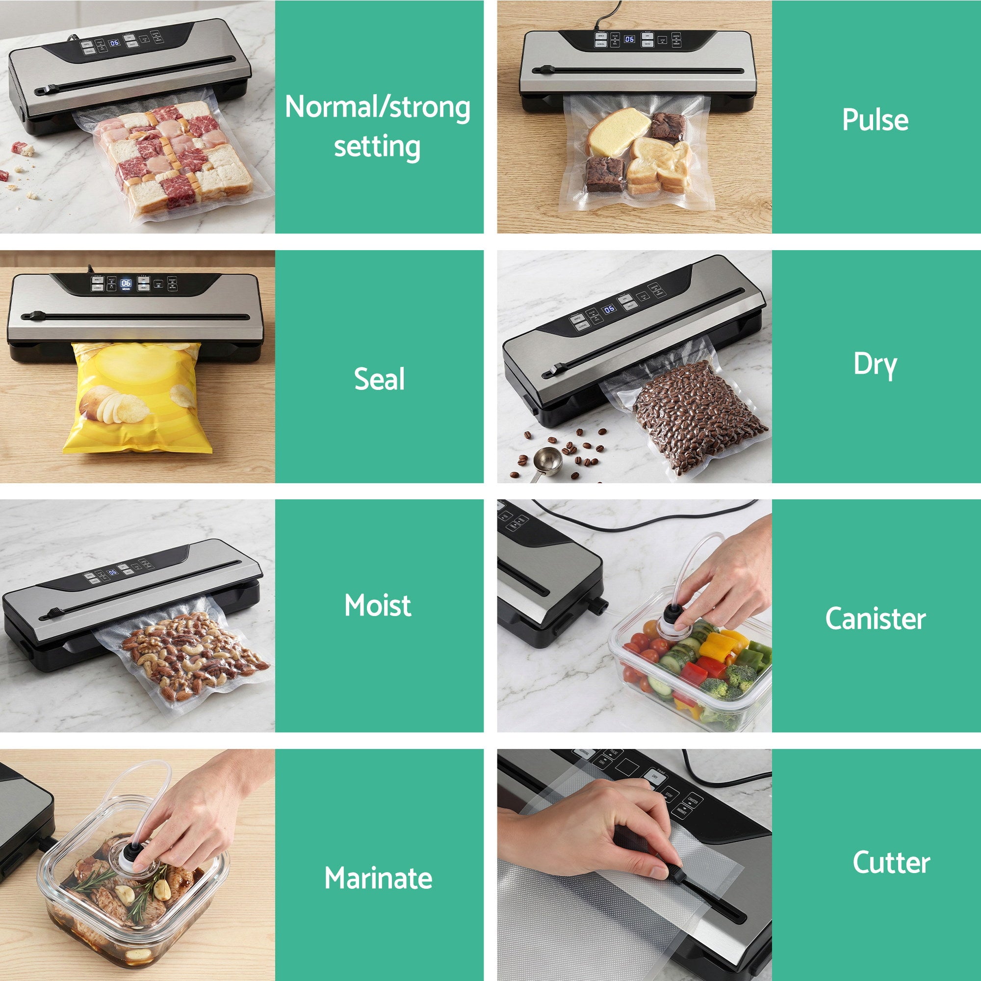 Devanti Food Vacuum Sealer Machine Auto Seal Slide Cutter 9 Modes Marinate Black FVS-32-PKL-BK