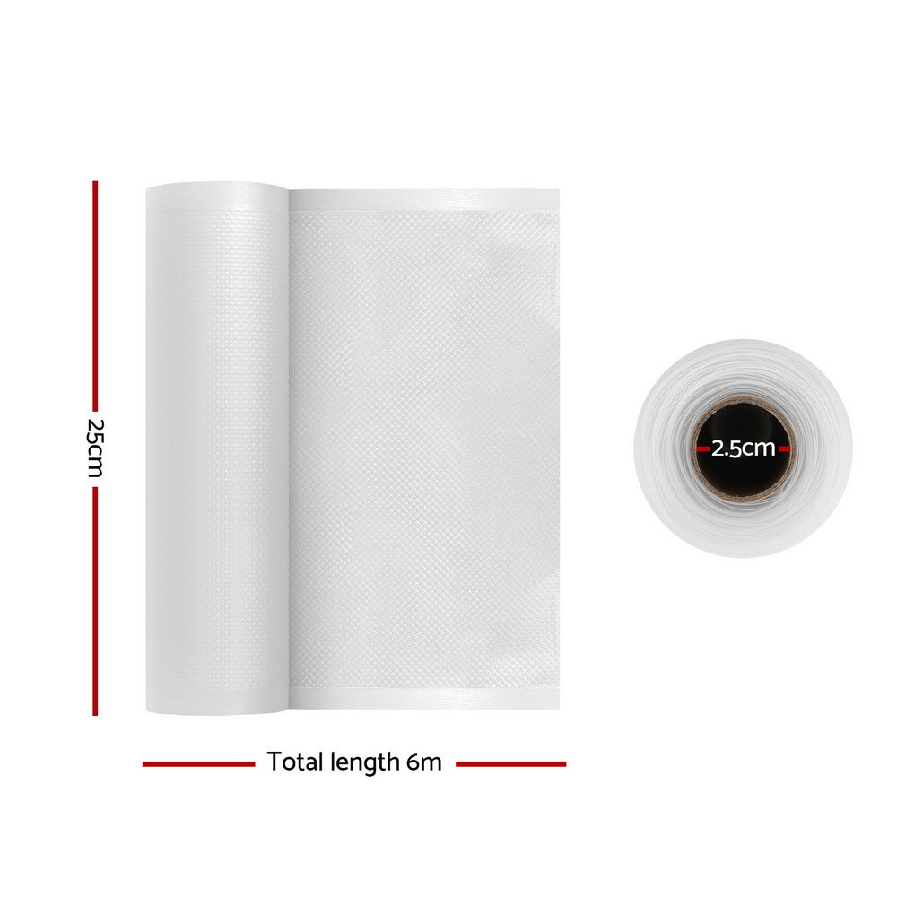 4 Rolls Food Vacuum Sealer Bags Storage Saver Heat Sealing Bag Pack 25CMX6M FVS-BAG-25-TPX2