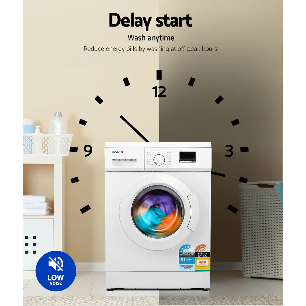 Devanti 8kg Front Load Washing Machine Quick Wash 24h Delay Start Automatic FWM-C-8KG-WH