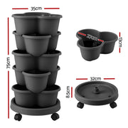 Green Fingers 5 Tier Vertical Garden Planter, Stackable Planters with 4 Wheels, Black, Raised Garden Bed, GARDEN-5T-DGY