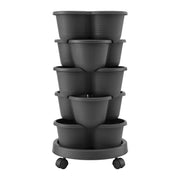 Green Fingers 5 Tier Vertical Garden Planter, Stackable Planters with 4 Wheels, Black, Raised Garden Bed, GARDEN-5T-DGY