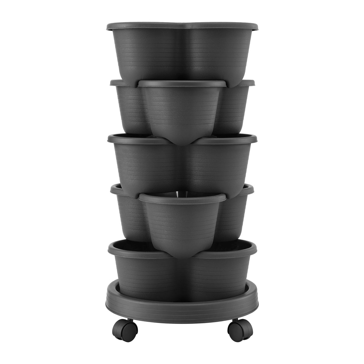 Green Fingers 5 Tier Vertical Garden Planter, Stackable Planters with 4 Wheels, Black, Raised Garden Bed, GARDEN-5T-DGY