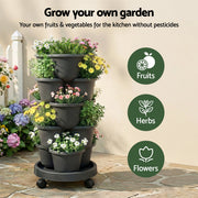 Green Fingers 5 Tier Vertical Garden Planter, Stackable Planters with 4 Wheels, Black, Raised Garden Bed, GARDEN-5T-DGY