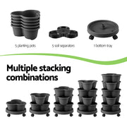 Green Fingers 5 Tier Vertical Garden Planter, Stackable Planters with 4 Wheels, Black, Raised Garden Bed, GARDEN-5T-DGY