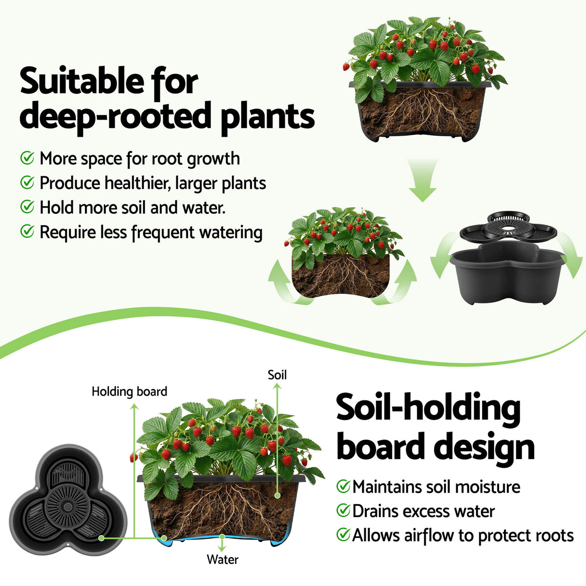 Green Fingers 5 Tier Vertical Garden Planter, Stackable Planters with 4 Wheels, Black, Raised Garden Bed, GARDEN-5T-DGY