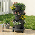 Green Fingers 5 Tier Vertical Garden Planter, Stackable Planters with 4 Wheels, Black, Raised Garden Bed, GARDEN-5T-DGY