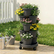 Green Fingers 5 Tier Vertical Garden Planter, Stackable Planters with 4 Wheels, Black, Raised Garden Bed, GARDEN-5T-DGY