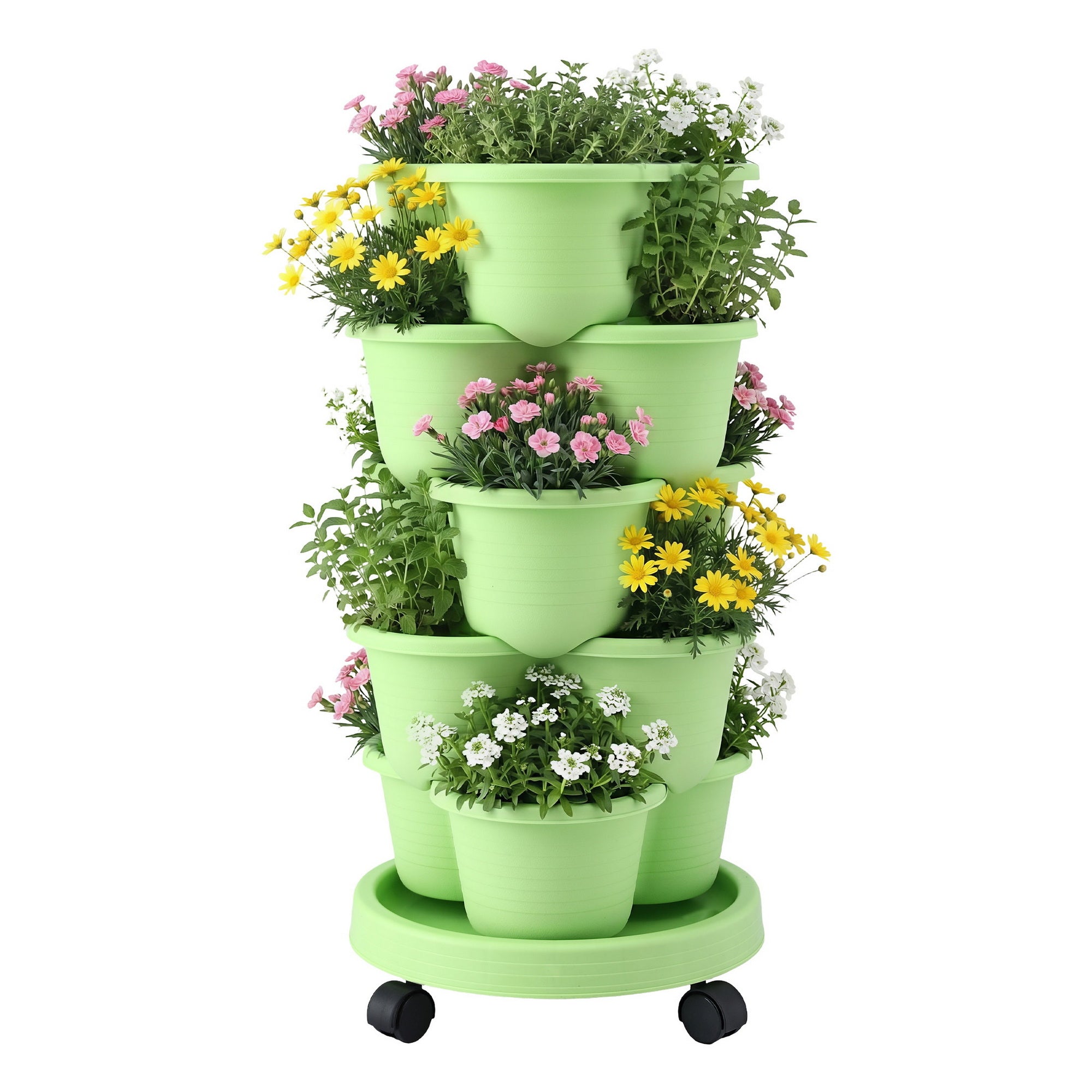 Green Fingers 5 Tier Vertical Garden Planter, Stackable Planters with Wheels, Light Green, Garden Bed, Garden GARDEN-5T-LGR