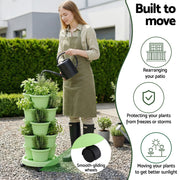 Green Fingers 5 Tier Vertical Garden Planter, Stackable Planters with Wheels, Light Green, Garden Bed, Garden GARDEN-5T-LGR