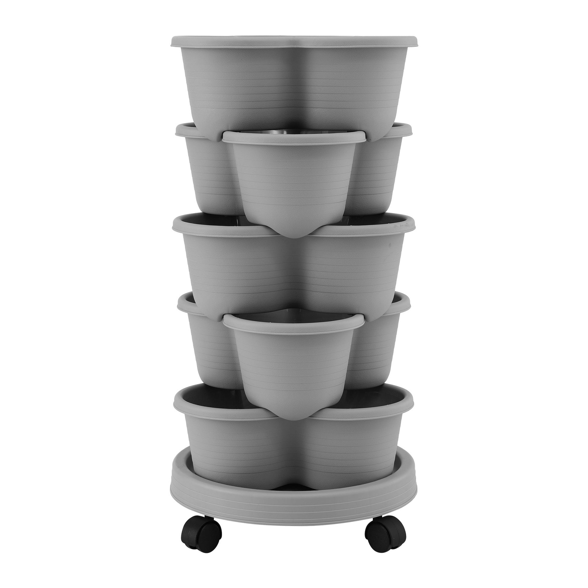 Green Fingers 5 Tier Vertical Garden Planter, Stackable Planters with 4 Wheels, Grey, Raised Garden Bed, GARDEN-5T-LGY