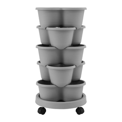 Green Fingers 5 Tier Vertical Garden Planter, Stackable Planters with 4 Wheels, Grey, Raised Garden Bed, GARDEN-5T-LGY