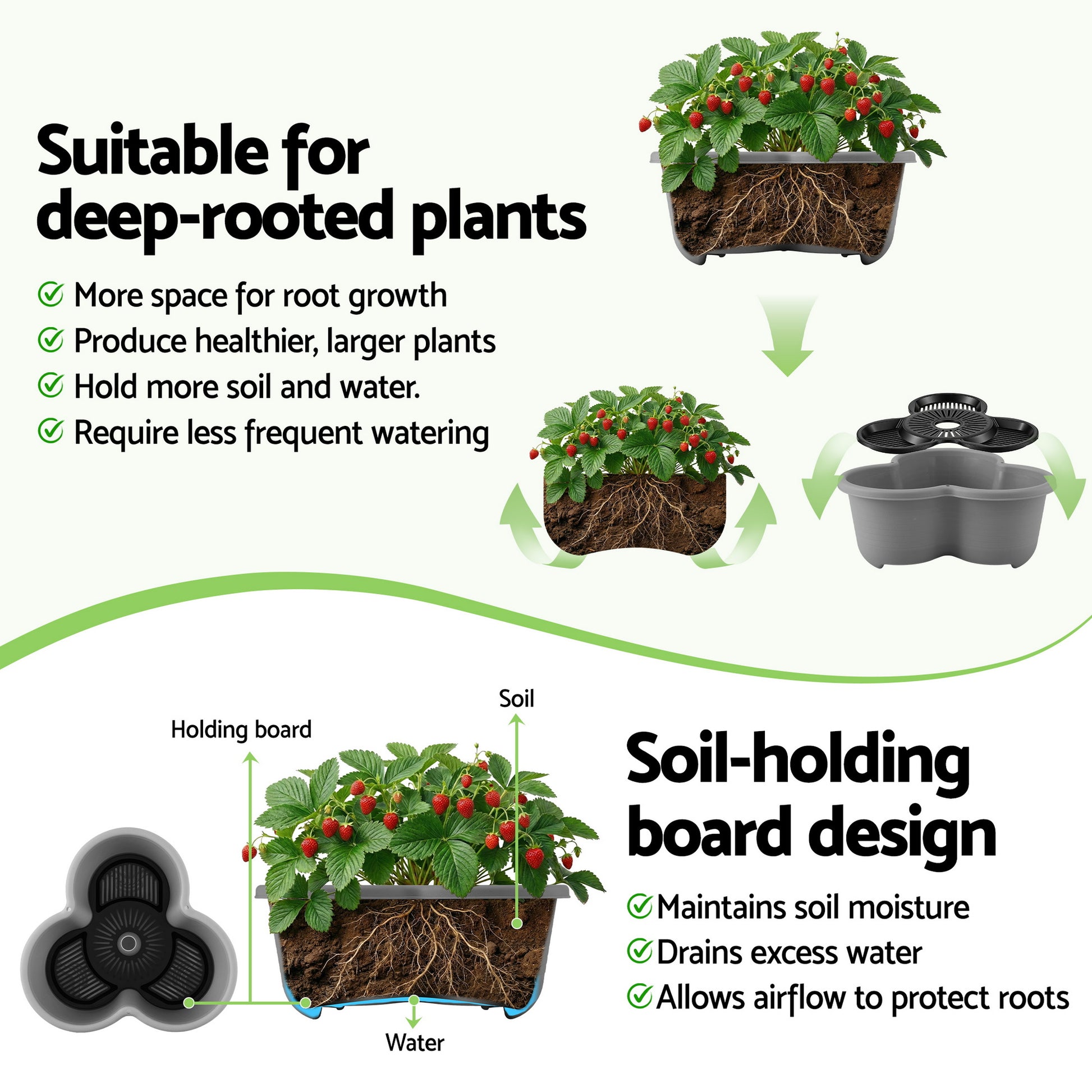 Green Fingers 5 Tier Vertical Garden Planter, Stackable Planters with 4 Wheels, Grey, Raised Garden Bed, GARDEN-5T-LGY
