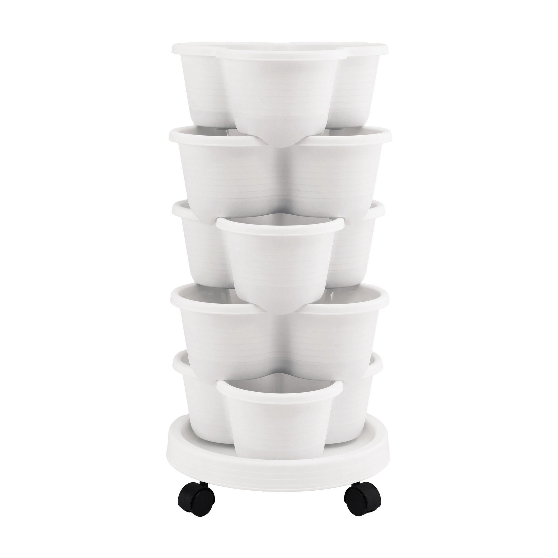 Green Fingers 5 Tier Vertical Garden Planter, Stackable Planters with Wheels, White, Garden Bed, Garden Tower GARDEN-5T-WH