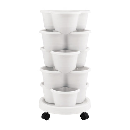 Green Fingers 5 Tier Vertical Garden Planter, Stackable Planters with Wheels, White, Garden Bed, Garden Tower GARDEN-5T-WH