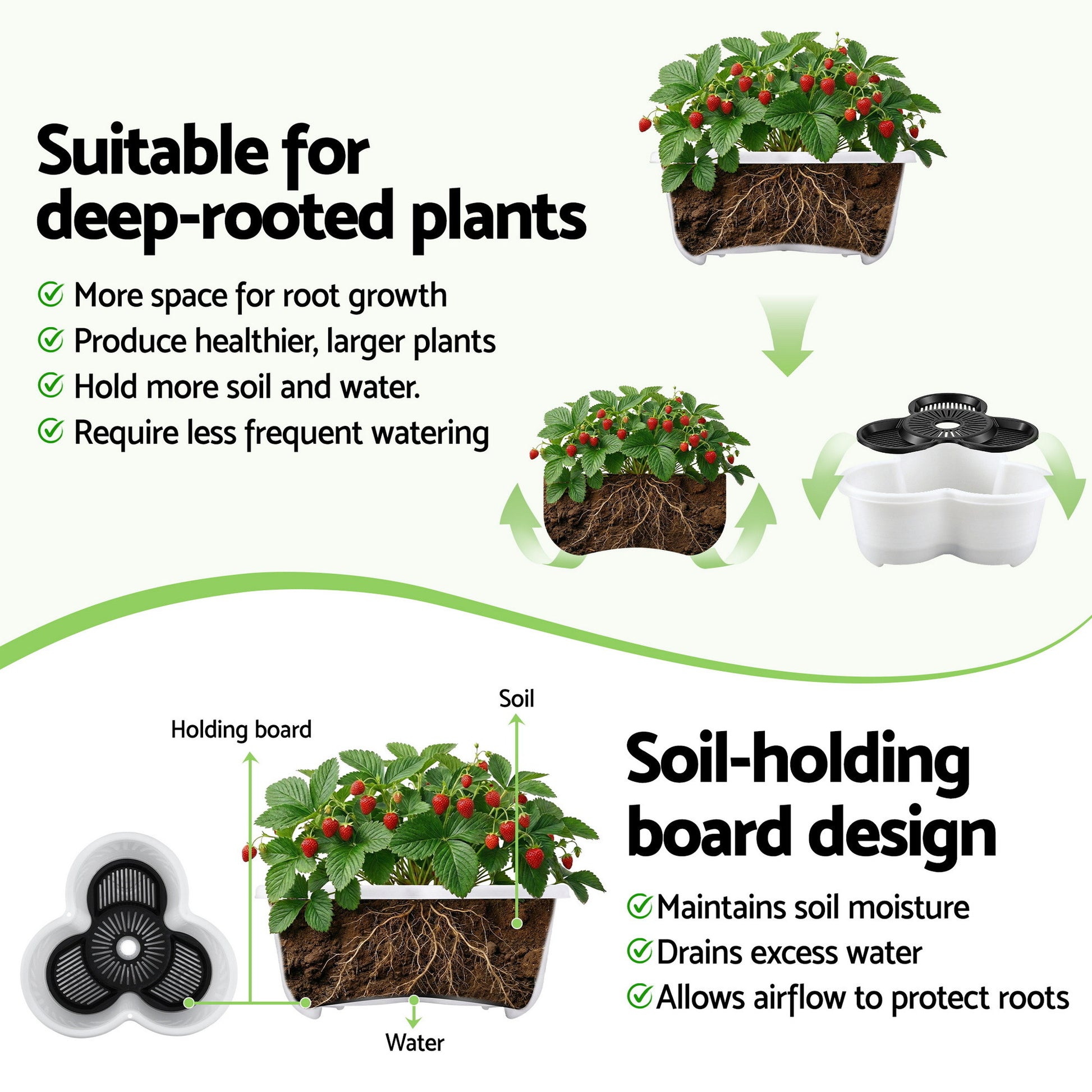 Green Fingers 5 Tier Vertical Garden Planter, Stackable Planters with Wheels, White, Garden Bed, Garden Tower GARDEN-5T-WH