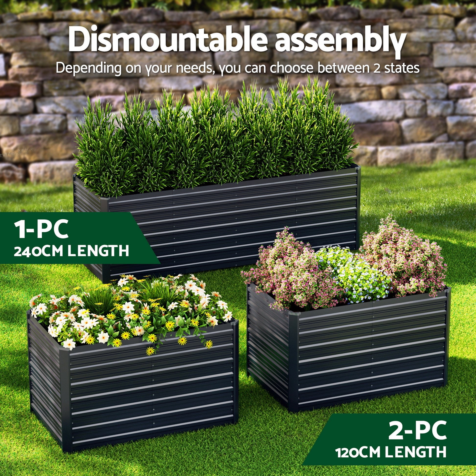 Green Fingers 2-in-1 Raised Garden Bed Kit, 240cm/120cm| 77cm Extra Deep Ergonomic Planter Box | Protect Your GARDEN-77-120-AG-FC2