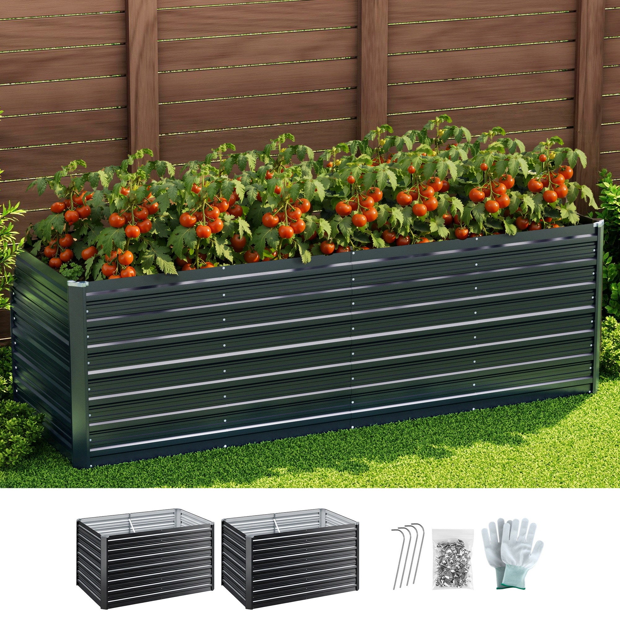 Green Fingers 2-in-1 Raised Garden Bed Kit, 240cm/120cm| 77cm Extra Deep Ergonomic Planter Box | Protect Your GARDEN-77-120-AG-FC2