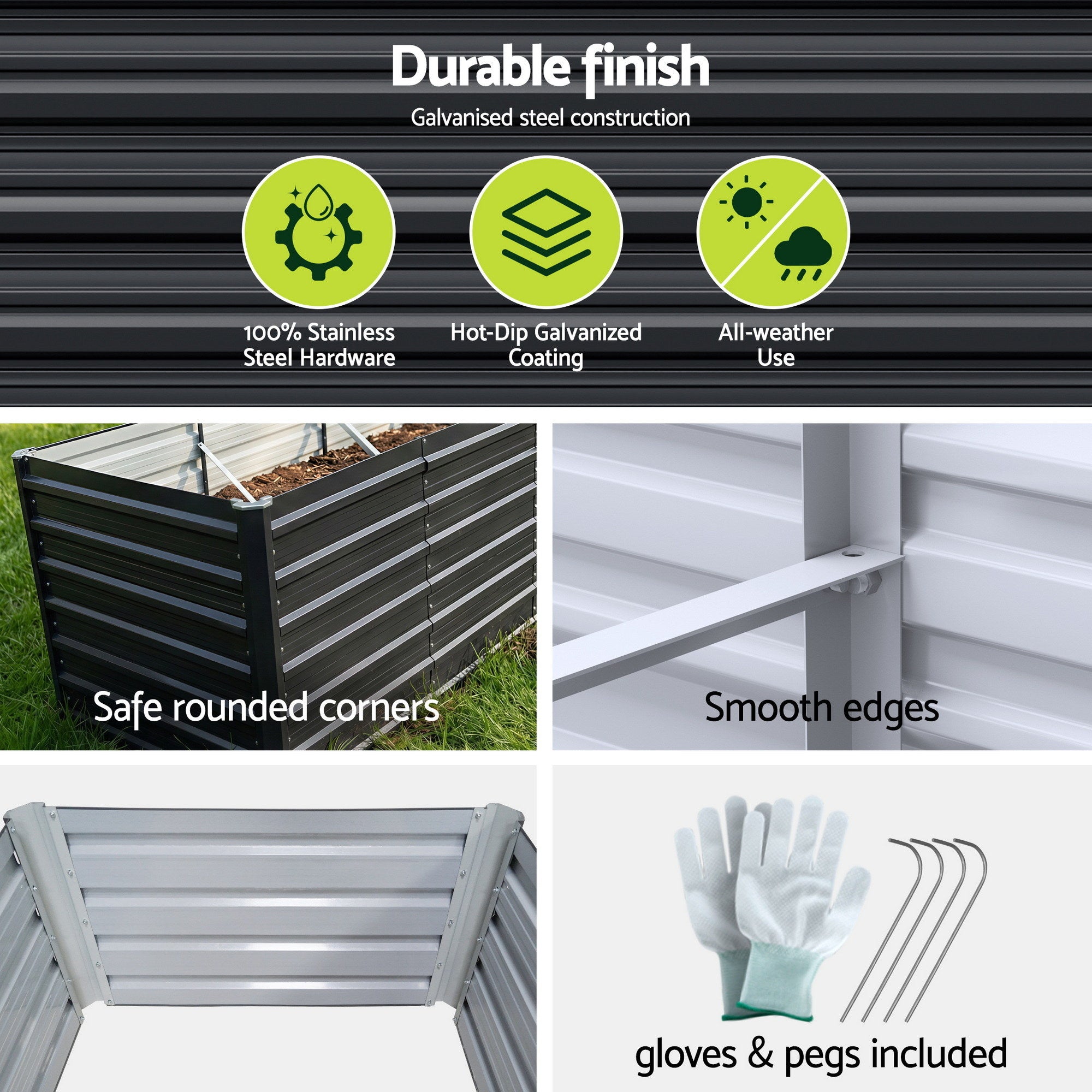 Green Fingers 2-in-1 Raised Garden Bed Kit, 240cm/120cm| 77cm Extra Deep Ergonomic Planter Box | Protect Your GARDEN-77-120-AG-FC2